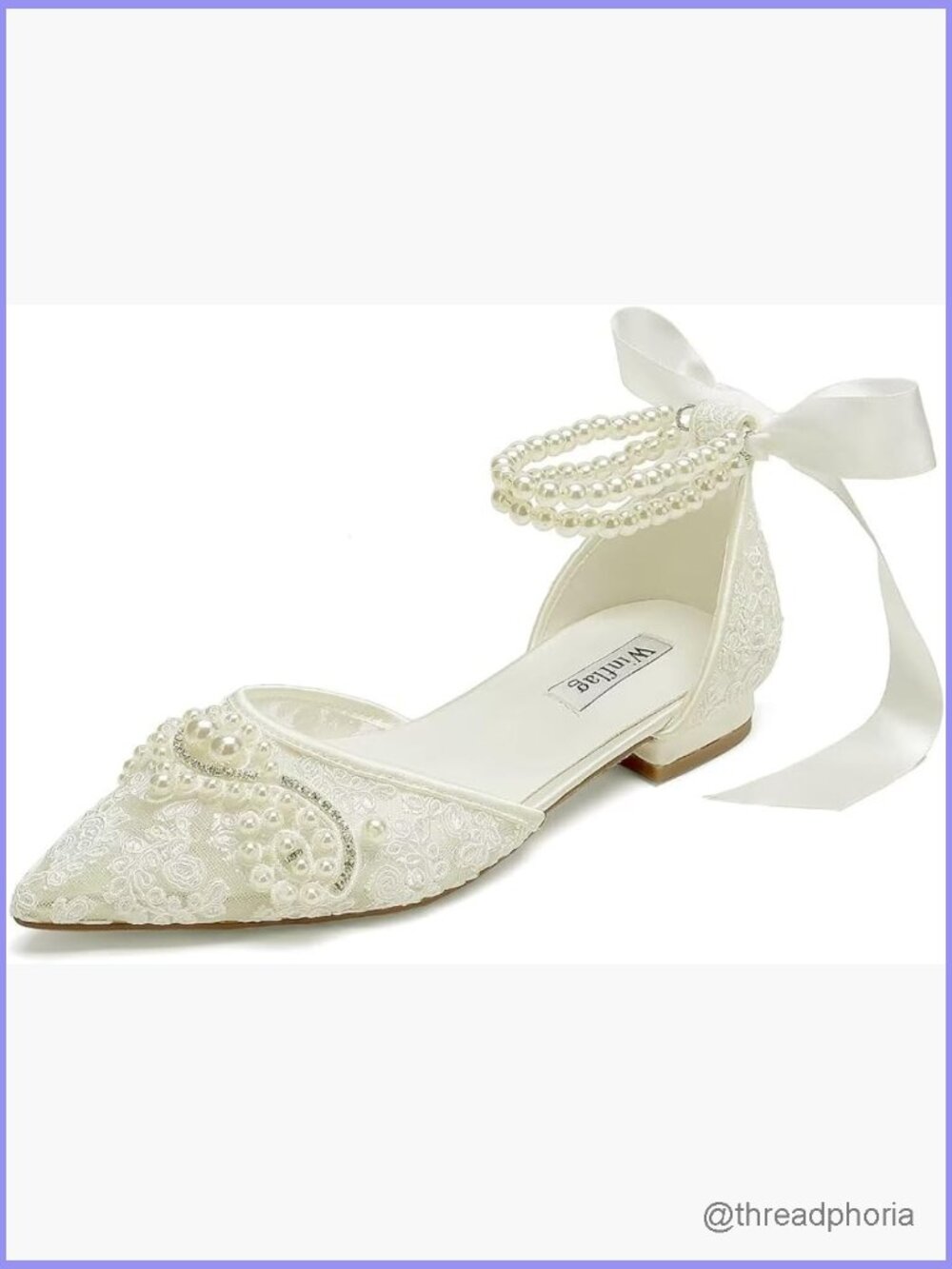 Bridal Flat Lace Wedding Shoes Pearl Pointed Toe Flats
